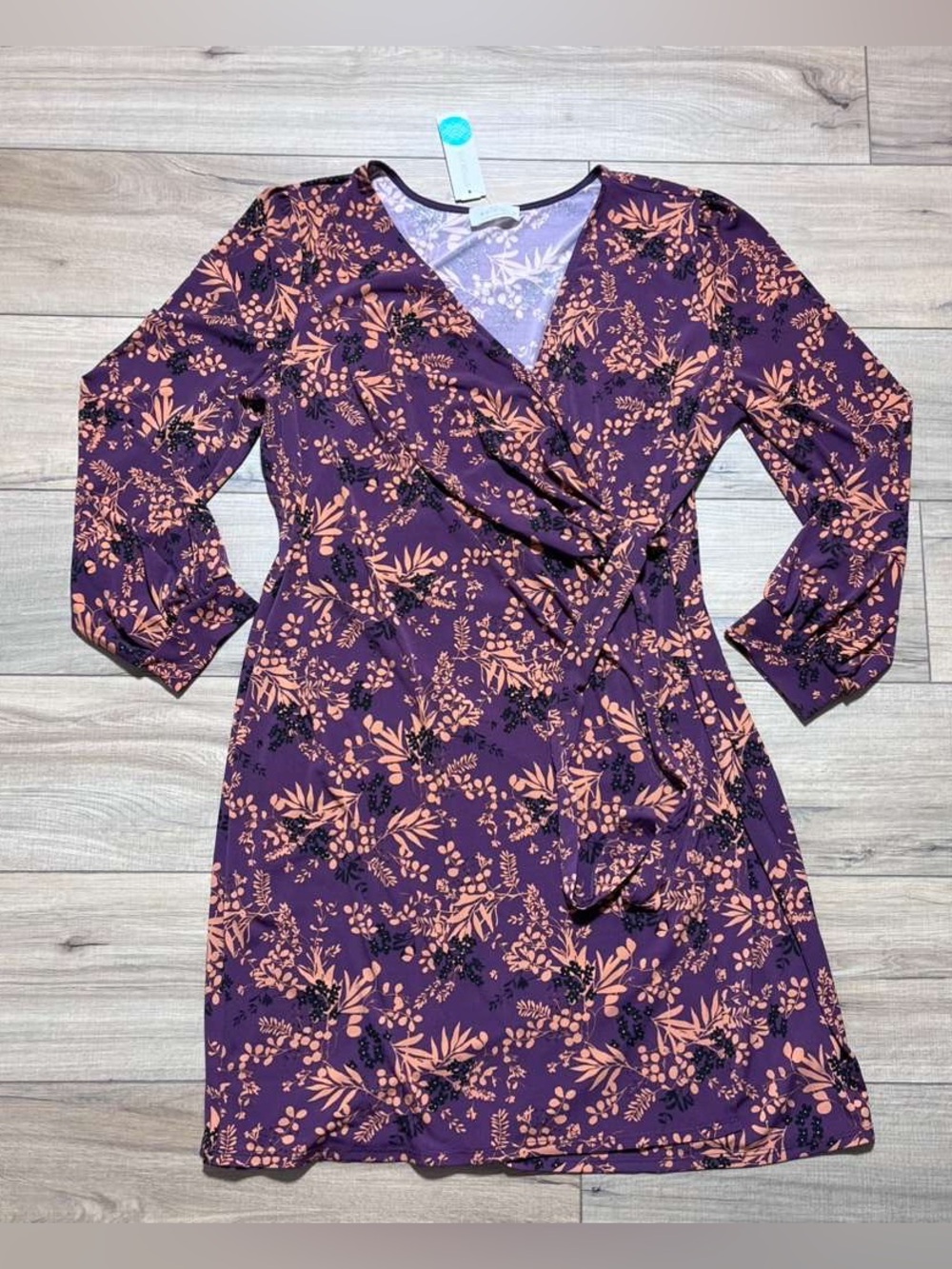 Kaileigh Womens Avah Knit Wrap Floral Long Sleeve Dress Size 2X Multicolor